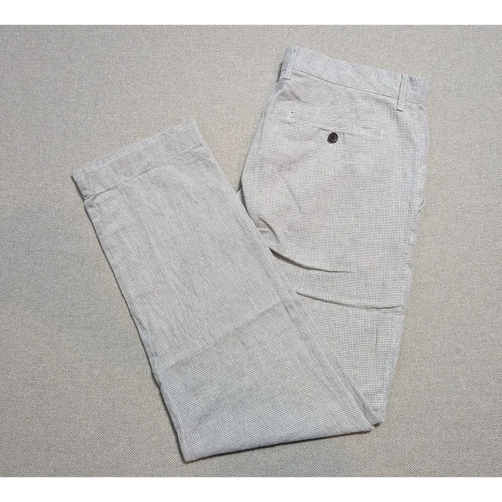 J.CREW Mens Pants Gray 35x32 Linen Blend Micro-Check Straight Summer W35 L32